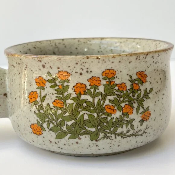 Vintage 70's Takashi Floral Speckled Soup Cup with Handle - Picture 2 of 8